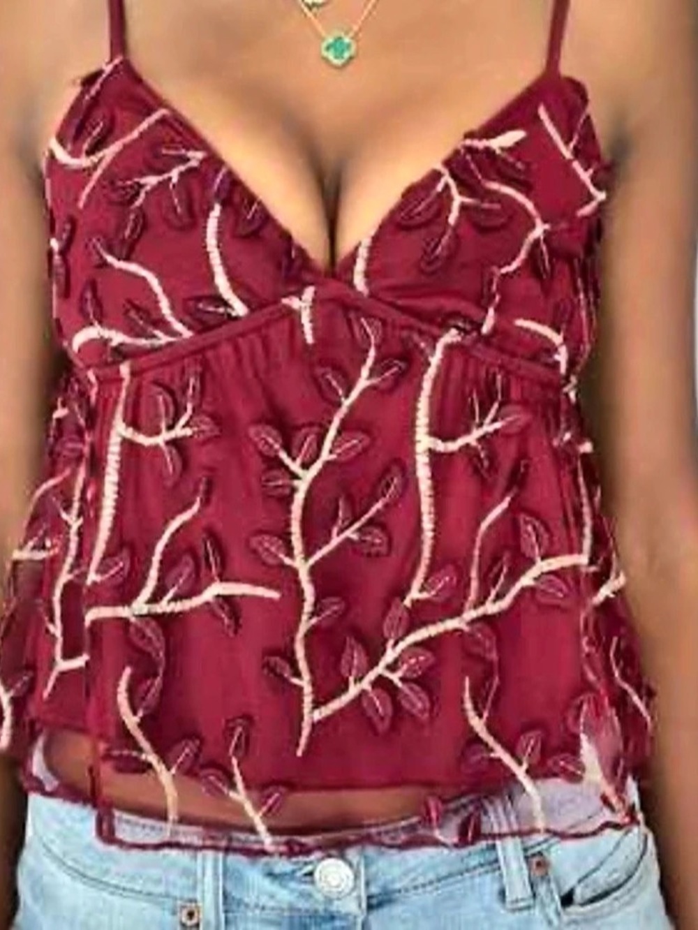 Thirty Thirty deep red cropped cami with gold highlights